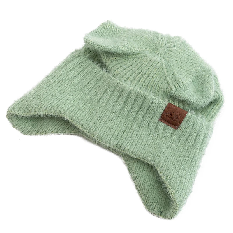 New Women Candy Colors Earflap Beanie Fashion Faux Fur Knitted Hat Lovely With Cat Ear Soft Beanie Hats Female Streetwear Hat