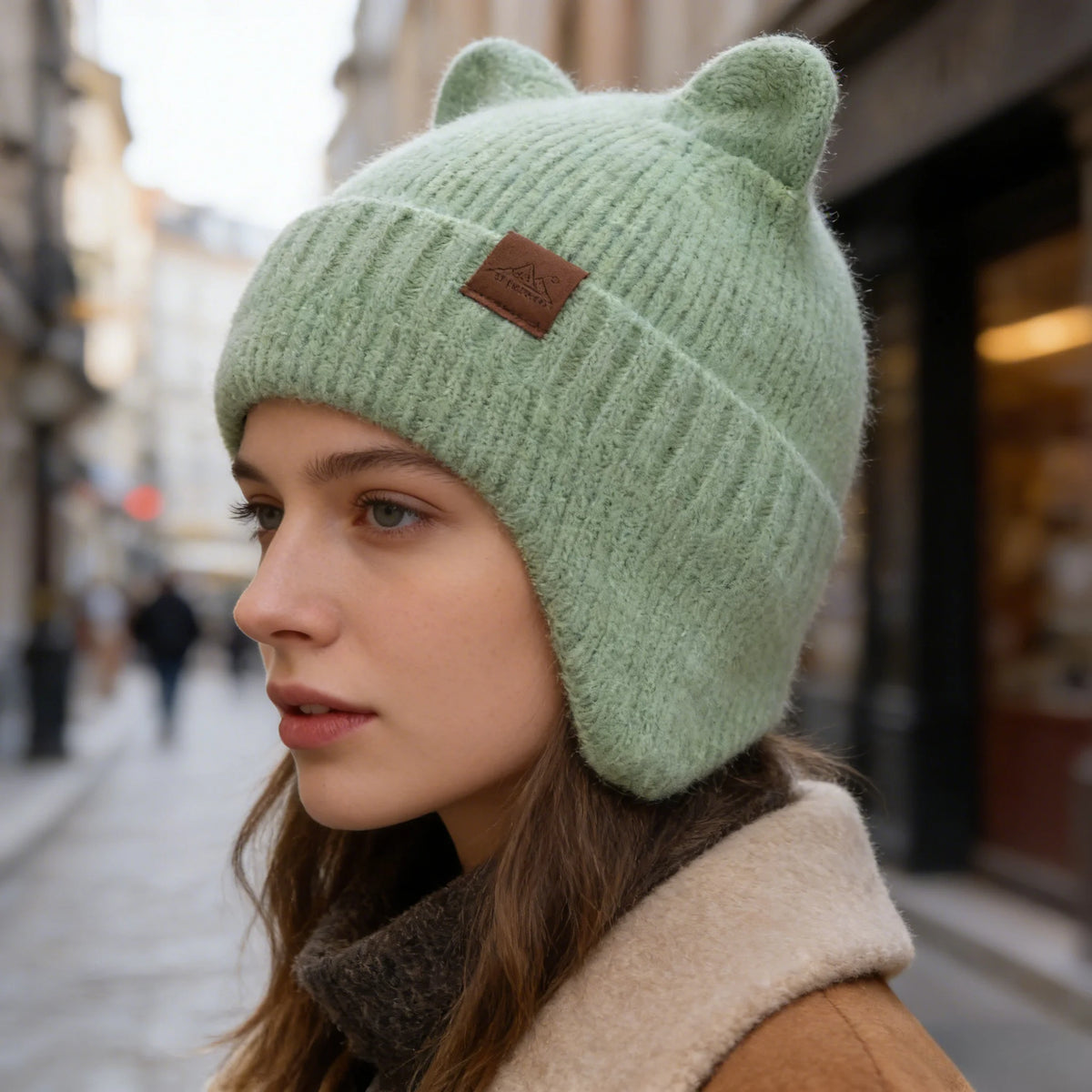 New Women Candy Colors Earflap Beanie Fashion Faux Fur Knitted Hat Lovely With Cat Ear Soft Beanie Hats Female Streetwear Hat