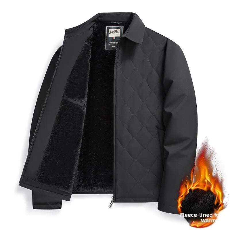 Men's Business Casual Cotton Jacket Thickened Autumn Winter Style Turn-down Collar Warm Outerwear for Middle-aged And Elderly