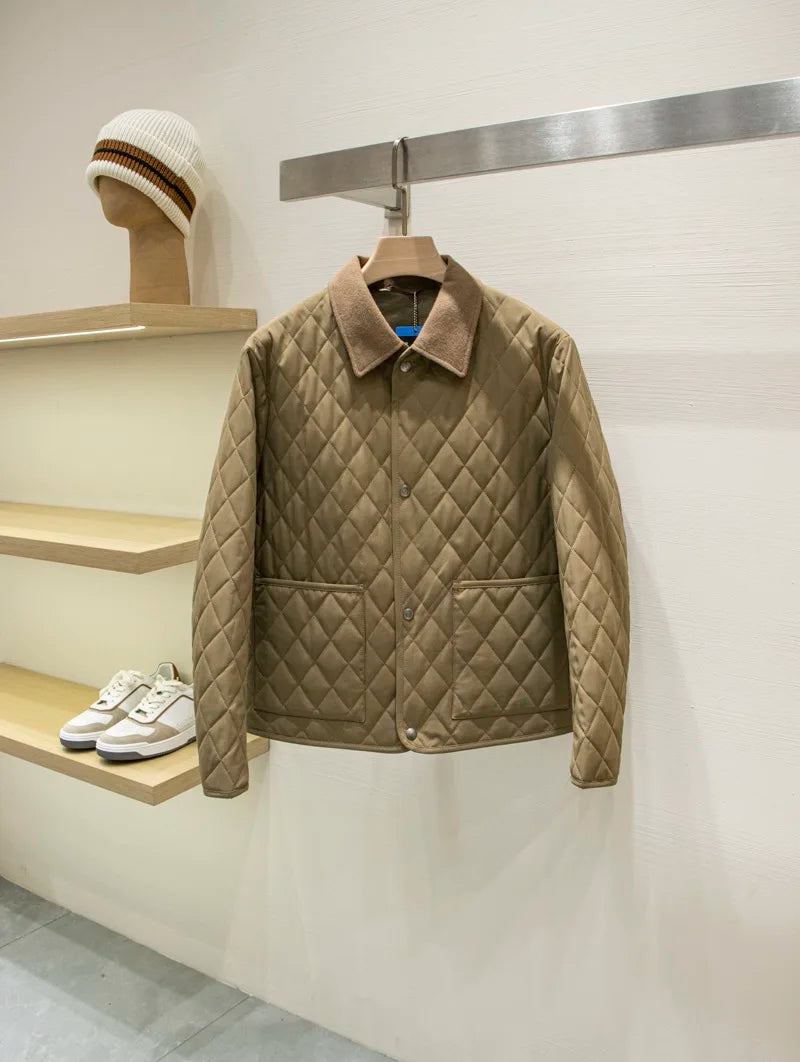 Old money style business casual rhombus, autumn and winter hot velvet cotton wool collar jacket cotton coat