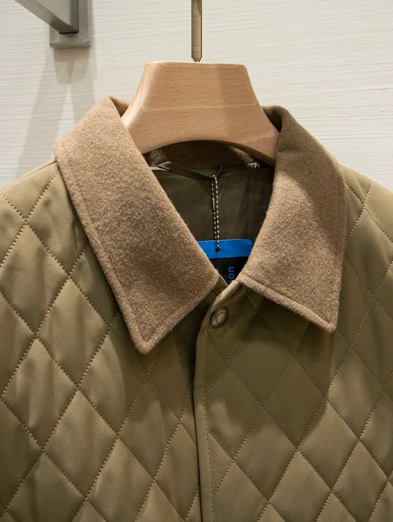 Old money style business casual rhombus, autumn and winter hot velvet cotton wool collar jacket cotton coat